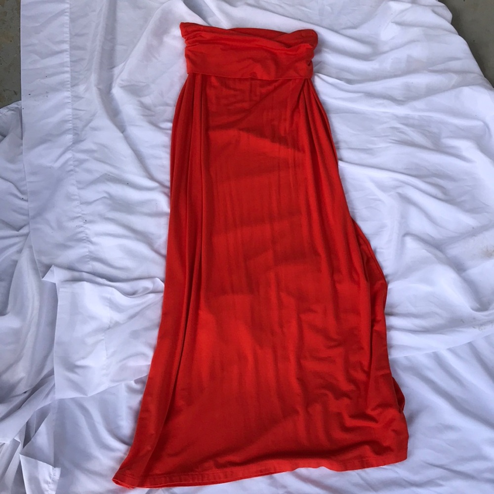 Fold-over Red-orange Maxi Skirt
